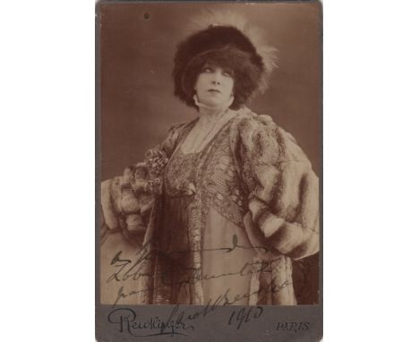 BERNHARDT SARAH: (1844-1923) French Actress. A good vintage signed and inscribed cabinet photograph of Bernhardt standing in 