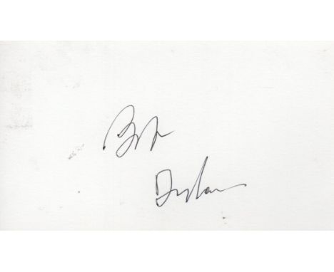 DYLAN BOB: (1941-  ) American Singer &amp; Songwriter. Black ink signature ('Bob Dylan') on an oblong 12mo card. About EX
