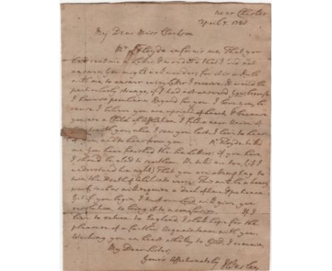WESLEY JOHN : (1703-1791) Anglican Clergyman, leader of the Methodist Movement. A fine, affectionate A.L.S., J Wesley, one pa