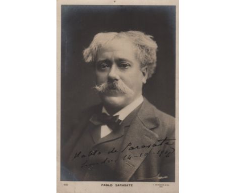 SARASATE PABLO DE: (1844-1908) Spanish Violinist &amp; Composer. Vintage signed postcard photograph of Sarasate in a head and