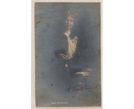 PANKHUSRT EMMELINE: (1858-1928) English Leader of the Suffragette Movement. A rare vintage signed postcard photograph, the im