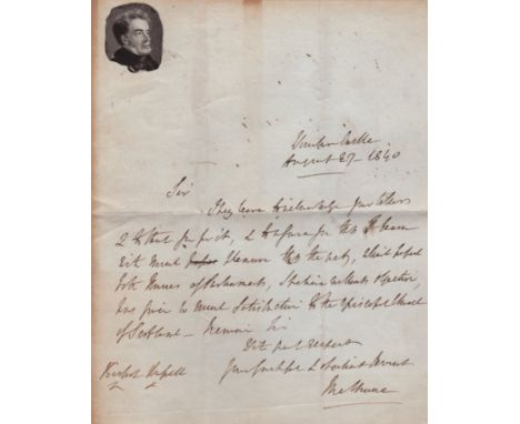 MELBOURNE VISCOUNT: (1779-1848) British Prime Minister 1834, 1835-41. A.L.S., Melbourne, one page, 4to, Windsor Castle, 27th 