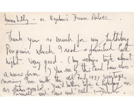  DU MAURIER DAPHNE: (1907-1989) British Author. A.L.S., D du M, to the verso of a picture postcard depicting du Maurier's hom