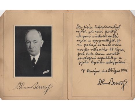 BENES EDVARD: (1884-1948) President of Czechoslovakia 1935-38, 1940-45 (in exile) &amp; 1945-48. Vintage signed four page, 8v