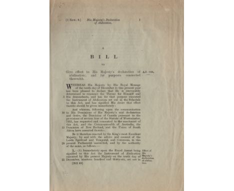 [EDWARD VIII]: (1894-1972) King of the United Kingdom January - December 1936. Later Duke of Windsor. A rare original printed