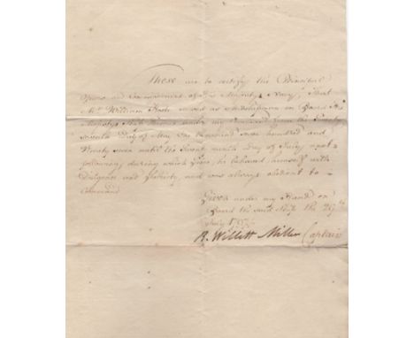 MILLER RALPH WILLETT: (1762-1799) British Royal Navy Officer, one of Vice-Admiral Horatio Nelson's Band of Brothers at the Ba