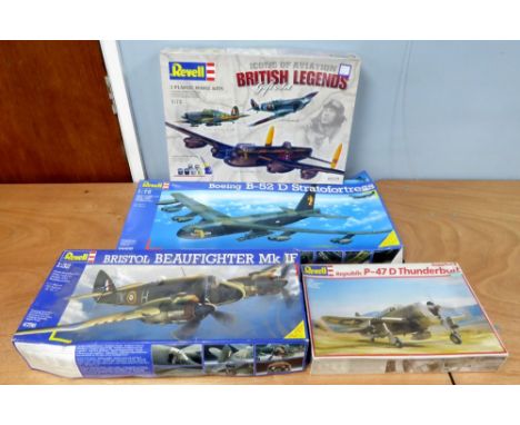 TWO REVELL 1:72 SCALE PLASTIC KITS OF MILITARY AIRCRAFT from World War II and two 1:32 SCALE DITTO OF A BRISTOL BEAUFIGHTER M