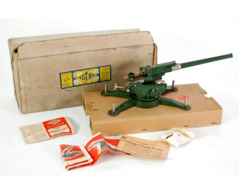 GOOD ALMOST MINT AND BOXED ASTRA TOYS DIE CAST 3.7 "ANTI AIRCRAFT GUN" with grub screw including and swivelling action, toget