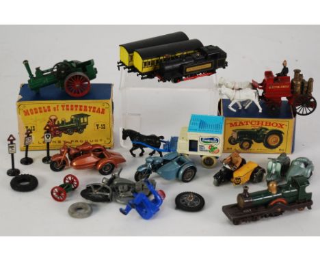 SUNDRY MATCHBOX AND SIMILAR SCALE DIE CAST TORY VEHICLES, UNBOXED to include MATCHBOX No 66 Harley Davidson and sidecar and N