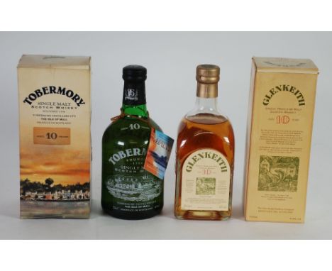 BURN STEWART TOBERMORY 70cl GREEN SQUAT BOTTLE OF SINGLE MALT SCOTCH WHISKY aged 10 years 40% vol with sealed cork top and bo