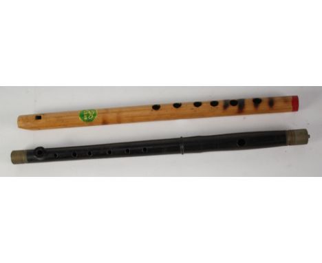 G.H. HULLER, SCHONECK, 'CES 870' EBONY FLUTE with metal end caps, 14 7/8" (38cm); a RECORDER and a bamboo PENNY WHISLTE (3)