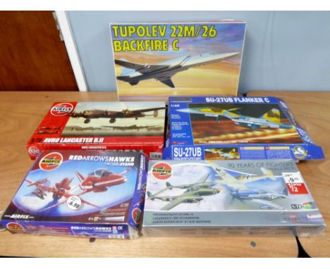 THREE AIRFIX 1:72 SCALE PLASTIC KITS OF MILITARY AIRCRAFT including Avro Lancaster B 11 and TWO SIMILAR DITTO 1:72 AND 1:48 S