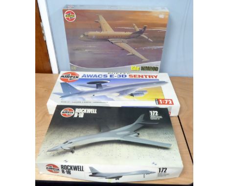 AIRFIX  THREE LARGE 1:72 SCALE PLASTIC KITS OF AIRCRAFT viz Awaco E-3D Sentry, Rockwell B-1B and BAE Nimrod (3)