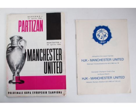 HJK AND MANCHESTER UNITED FOOTBALL PROGRAMME EUROPEAN CUP 22/9/1965 AND PARTIZAN BELGRADE EUROPEAN CUP SEMI FINAL FIRST LEG 1