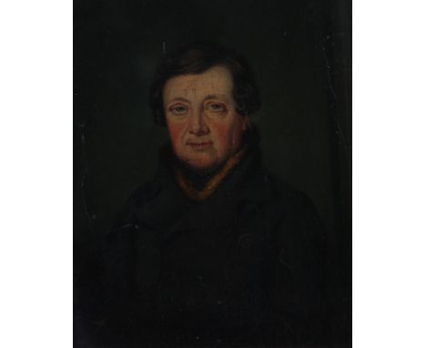 NINETEENTH CENTURY UNATTRIBUTED  OIL PAINTING Head and shoulders portrait of a gentleman in high collared black coat,  plain 