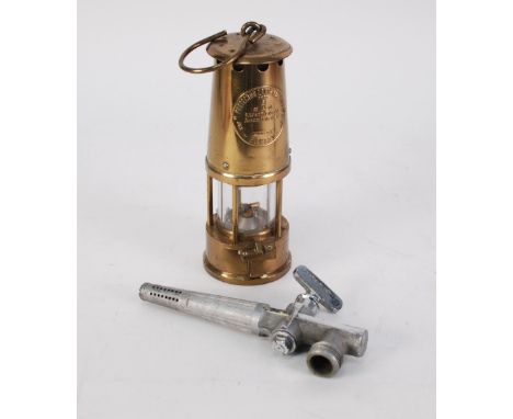 ECCLES PROTECTOR LAMP MINER'S SAFETY LAMP all brass type 6, M & Q, 10" (25.4cm) high and a G&C LTD., BRIGHT METAL BEER BARREL