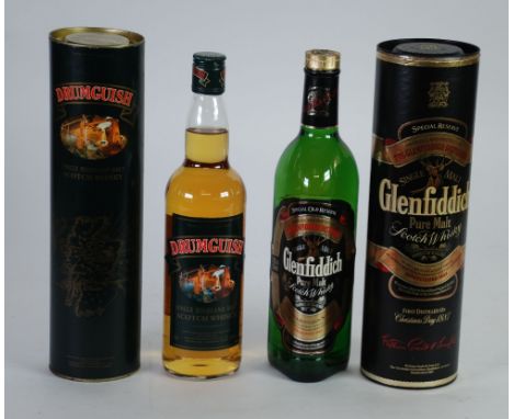DRUMGUISH 70cl BOTTLE SINGLE HIGHLAND MALT SCOTCH WHISKY 40% vol., with screw-top, in tube and GLENFIDDICH 70cl BOTTLE SPECIA