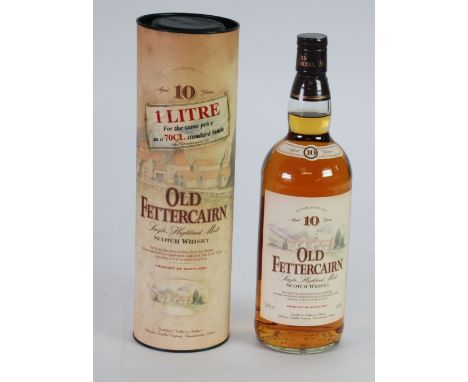 OLD FETTERCAIRN 1 LITRE BOTTLE OF SINGLE HIGHLAND MALT SCOTCH WHISKY  aged 10 years, 40% vol., with sealed cork top, in tube