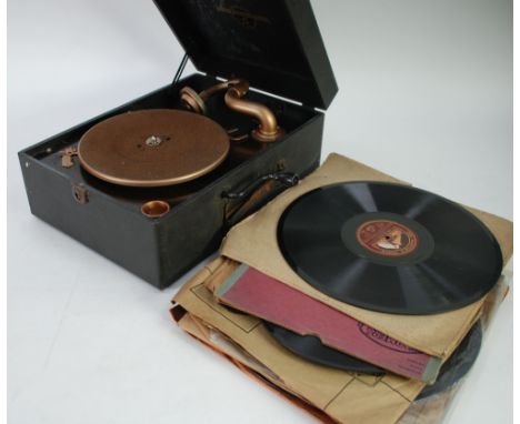 A VIVA-TONAL COLUMBIA GRAFONOLA CASED GRAMOPHONE with fold out amplifier, and a QUANTITY OF VINYL RECORDS to include 'Land of