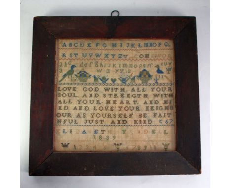 A SMALL EARLY VICTORIAN NEEDLEWORK SAMPLER, inscribed 'Elizabeth Yandell 1839' 