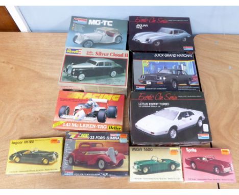 MONOGRAM FOUR 1:24 SCALE PLASTIC KITS CLASSIC CARS including Lotus Esprit Turbo and SIX OTHER KITS, VARIOUS classic and other