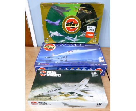 TWO AIRFIX LARGE 1:72 SCALE PLASTIC KITS OF AIRCRAFT BA Harrier GR 3 and Concorde and a 1:48 SCALE PANAVIA TORNADO F3 (3)