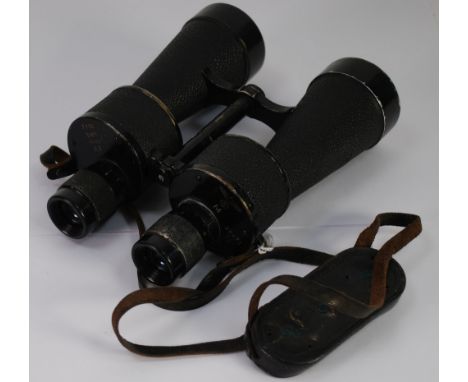 PAIR THIRD REICH GERMANY MILITARY BINOCULARS marked with eagle emblem and stamped 7x50  364863 (t) KF and M below eagle 28471