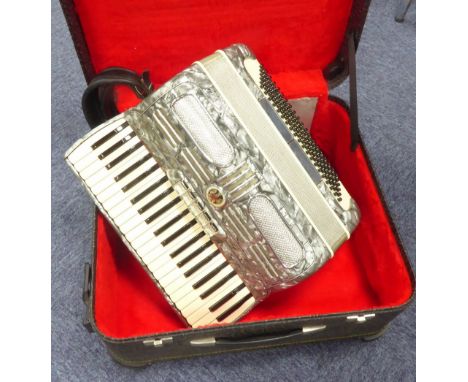 RECANATI, 'V. SOPRANALDI SILVICELI' PIANO ACCORDION in silver/grey marbled case with 120 bases and 5 couplers, in hard case