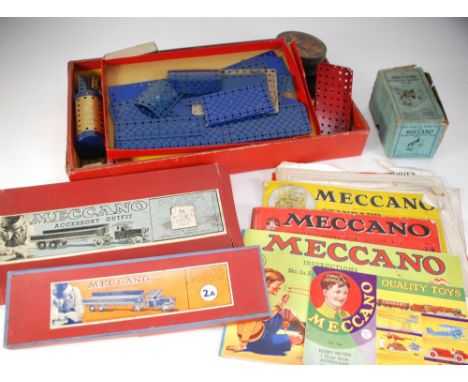 GOOD SELECTION OF IMMEDIATE PRE WAR MECCANO to inlcude boxes and contents for accessories outfits 1a, 2a and 7a, set 7a being