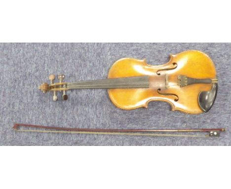 LATE 19th CENTURY GERMAN VIOLIN with 14 3/8" two piece back, printed label 'Manufactured in Berlin, Special Copy of Antonius 