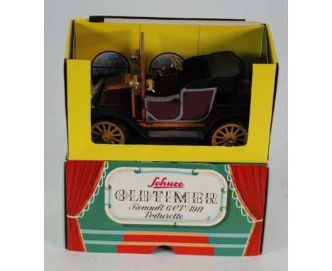 SCHUCO MODERN 'OLD TIMER' BOXED TIN PLATE CLOCKWORK RENAULT 6CV/1911 VOITURETTE CLASSIC CAR the bonnet hinged to reveal batte