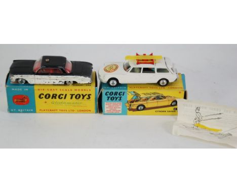 CORGI TOYS BOXED "OLDMOBILE" SHERIFF CAR NO 436 play worn and lacks tyres box very good, DITTO CITROEN SAFARI NO 436 with pas