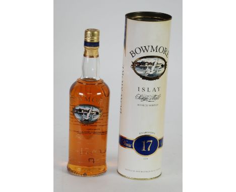 BOWMORE 70cl BOTTLE ISLAY SINGLE MALT SCOTCH WHISKY 17 YEARS OLD, 43% vol., with sealed cork top, in tube