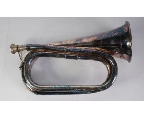 SILVER PLATED BUGLE with metal mouthpiece, 11 1/2" long