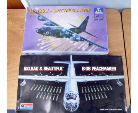 TWO LARGE SCALE PLASTIC KITS OF MILITARY AIRCRAFT viz Monogram 1:72 scale B36 Peacemaker and Italieri - AC- 130U Spectre guns