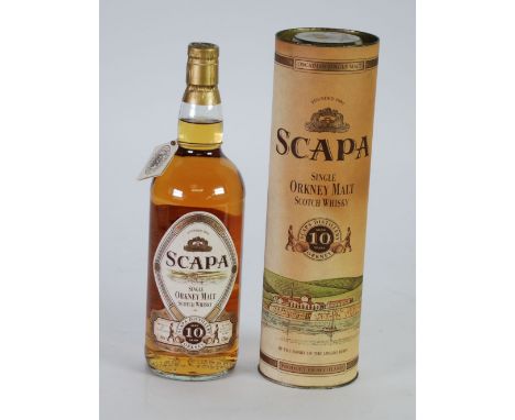 SCAPA I LITRE BOTTLE OF SINGLE ORKNEY MALT SCOTCH WHISKY aged 10 years, 43% vol., with sealed cork top and tag, in tube