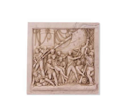 Modern composition marble tableau after "The Death of Nelson at Trafalgar" by John Edward Carew, one of the four bronze panel