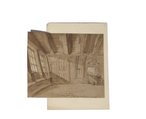 English School (19th century), "Lord Nelson's cabin of the Victory, a sketch from nature", pen, ink and wash, inscribed and i