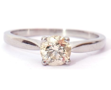 Diamond single stone ring, the round brilliant cut diamond set into a four-claw setting, diamond ct weight 0.75 approx, colou