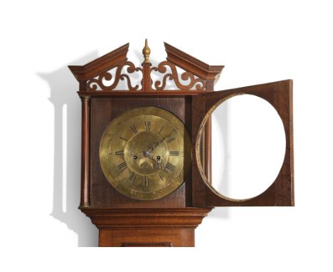 Early 19th century oak cased longcase clock, Richd Boyfield of Gt Dalby, broken arch and C-scroll pediment over a circular fa