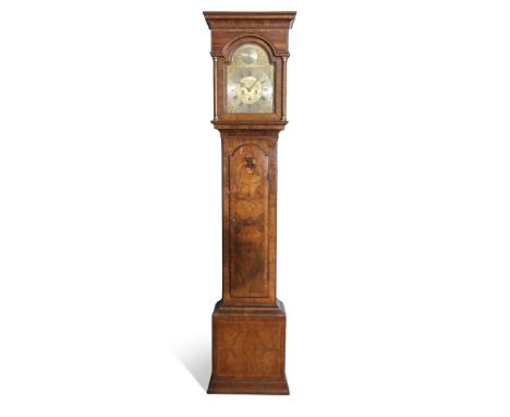 Walnut longcase clock, R Bradberry of Reeth, ogee moulded hood over an arched dial, silvered name plate and chapter ring, 8-d