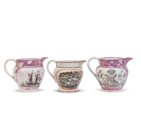 Two Sunderland lustre jugs, one decorated with a sailor's poem and Masonic emblems verso, the second with the sailor's tear w