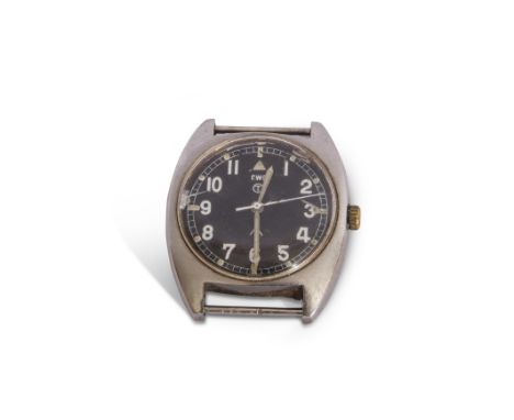 CWC Military steel wrist watch dated verso '76, having luminous hands, luminous Arabic numbers to a black dial, sweep second 