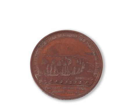 Bronze Battle of the Nile 'Davison's Medal', dated 1798, the obverse depicts Peace with olive branch standing on shoreline ou