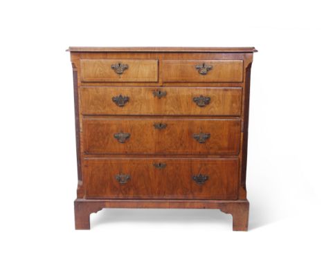 18th century walnut chest (probably formerly the top of a chest on chest), moulded edge over two short and three full width g