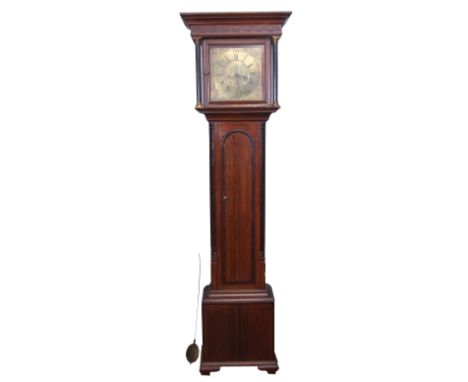 Early 19th century mahogany longcase clock with ogee top over a blind fretwork panel, square brass dial with Roman chapter ri