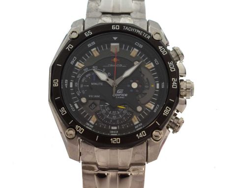 Casio - Gentleman's Edifice Red Bull chronograph stainless steel bracelet watch, the black and grey dial with luminous tipped