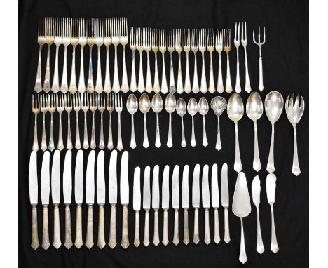 Part canteen of silver-plated, stamped 90, plus knives with 'W Nicht Rostend' etched to the blades, and a quantity of other p