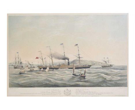 19th century coloured print - 'The Great Western, passing Portishead Point on her first voyage to New York', publ. George Dav