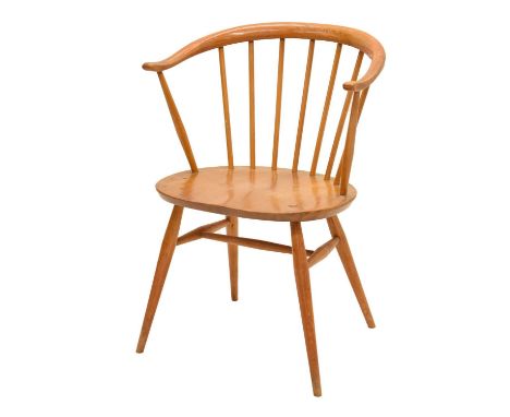 Ercol - Elm 'cowhorn' stick back chair, raised on splayed turned supports, 47cm (seats widest point) x 75.5cm high 